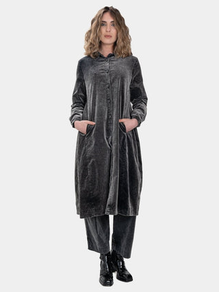 Button Down Velvet Coat Dress - Baci Fashion