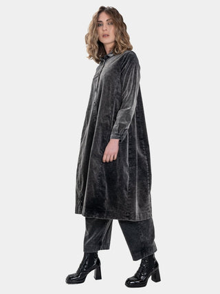 Button Down Velvet Coat Dress - Baci Fashion