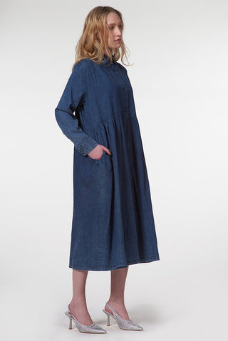 Button - Up Denim Midi Shirt Dress - Baci Fashion