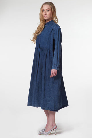Button - Up Denim Midi Shirt Dress - Baci Fashion
