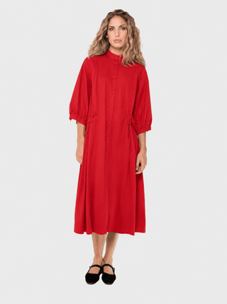 Cotton 3/4 Sleeve Pleat Midi Dress - Baci Fashion