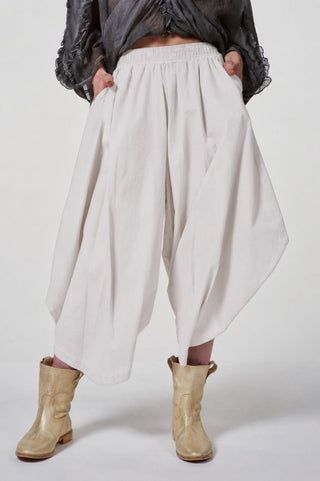 Cotton Balloon Pants with V-Cut Hem - Baci Fashion