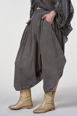 Cotton Balloon Pants with V - Cut Hem - Baci Fashion