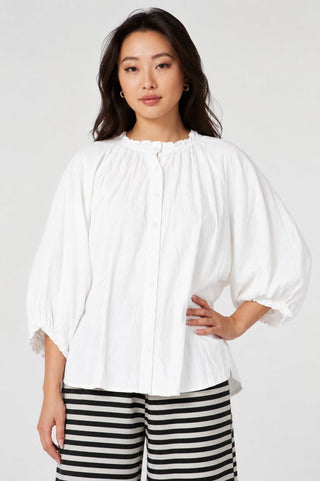 Cotton Blouse with Ruffled Back Details - Baci Fashion
