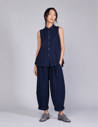 Cotton Crinkled Sleeveless Button-Up Shirt - Baci Fashion