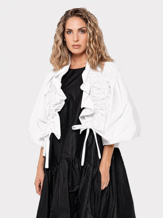 Cotton Drawstring Ruffle Bolero - Baci Fashion