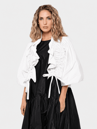 Cotton Drawstring Ruffle Bolero - Baci Fashion