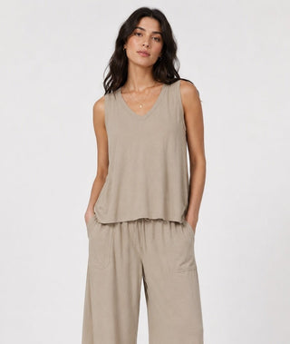 Cotton Hi-Lo Tank with V-Neck - Baci Fashion
