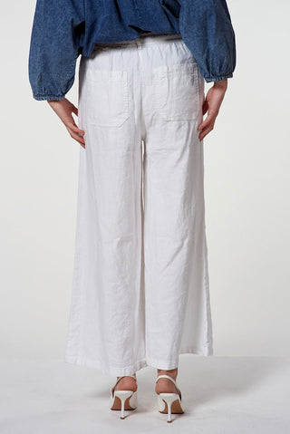 Cotton Linen Blend Palazzo Pants with Tie Waistband - Baci Fashion