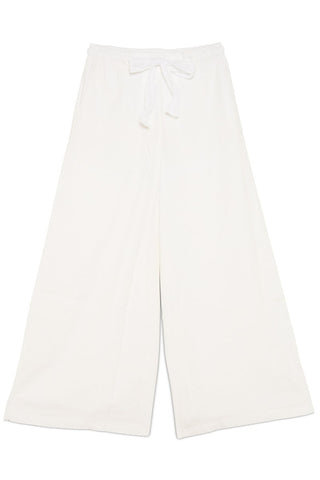 Cotton Linen Blend Palazzo Pants with Tie Waistband - Baci Fashion