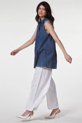 Cotton Linen Blend Palazzo Pants with Tie Waistband - Baci Fashion