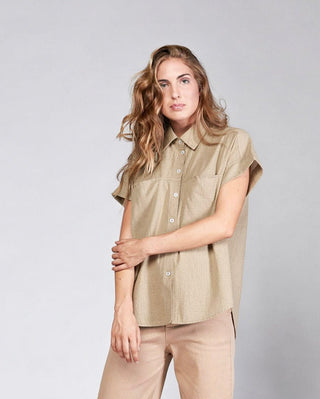 Cotton Short Sleeve Curved Button-Up Shirt - Baci Fashion