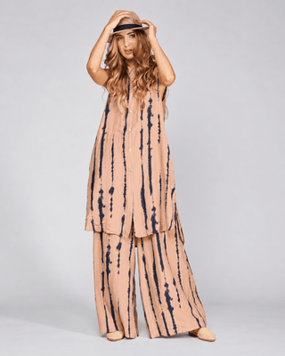 Cotton Silk Blend Drip Striped Sleeveless Button-Up Shirtdress - Baci Fashion