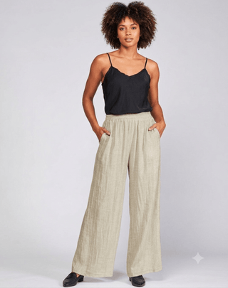 Cotton Silk Blend Elastic Waist Palazzo Pant - Baci Fashion