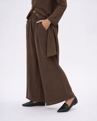 Cotton Silk Blend Elastic Waist Pants - Baci Fashion