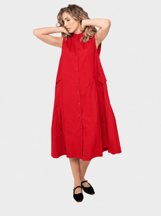 Cotton Sleeveless Pleat Midi Dress - Baci Fashion