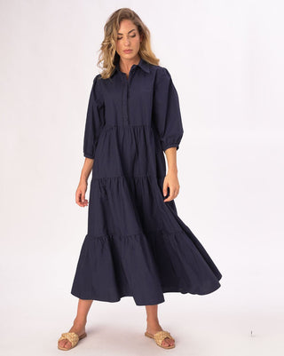 Cotton Tiered Waist Button Up Shirtdress - Baci Fashion