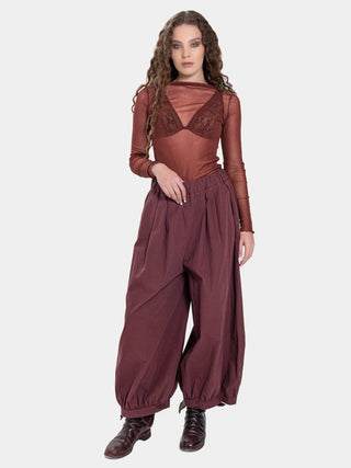 Cotton Trousers with Ruched Hem - Baci Fashion