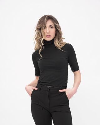 Cowl-Turtleneck Short Sleeve T-Shirt - Baci Fashion