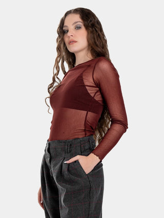 Crew Neck Tulle Long Sleeve Shirt - Baci Fashion