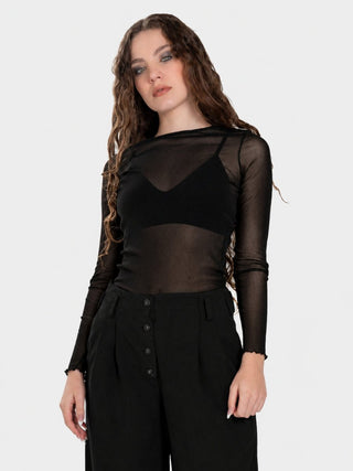 Crew Neck Tulle Long Sleeve Shirt - Baci Fashion