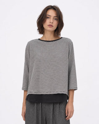 Crewneck Layered Striped Blouse - Baci Fashion
