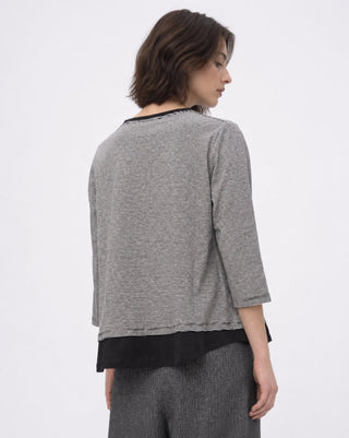 Crewneck Layered Striped Blouse - Baci Fashion
