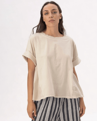 Crewneck Rolled Short Sleeve Top - Baci Fashion