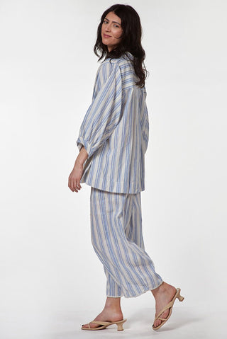 Crinkled Striped Culottes with Elastic Waist - Baci Fashion