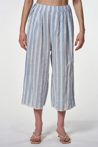Crinkled Striped Culottes with Elastic Waist - Baci Fashion