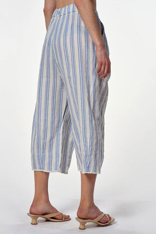 Crinkled Striped Culottes with Elastic Waist - Baci Fashion