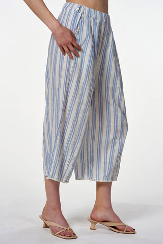 Crinkled Striped Culottes with Elastic Waist - Baci Fashion