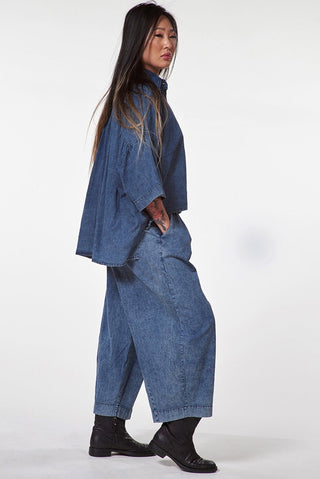 Cropped Denim Pants with Elastic Waist - Baci Fashion