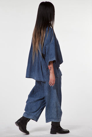 Cropped Denim Pants with Elastic Waist - Baci Fashion