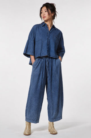Cropped Denim Pants with Elastic Waist - Baci Fashion