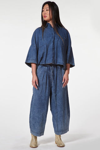 Cropped Denim Pants with Elastic Waist - Baci Fashion