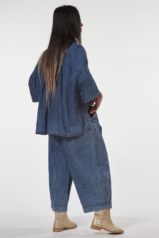 Cropped Hi - Lo Denim Shirt - Baci Fashion