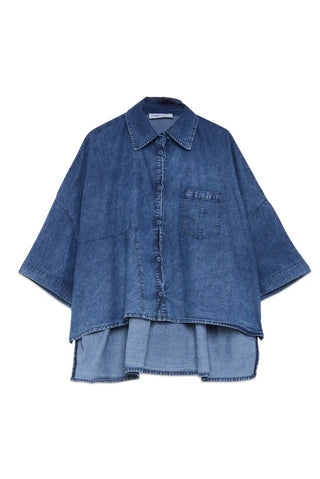 Cropped Hi - Lo Denim Shirt - Baci Fashion