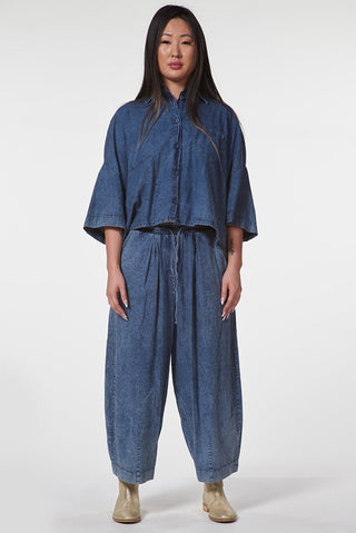 Cropped Hi - Lo Denim Shirt - Baci Fashion