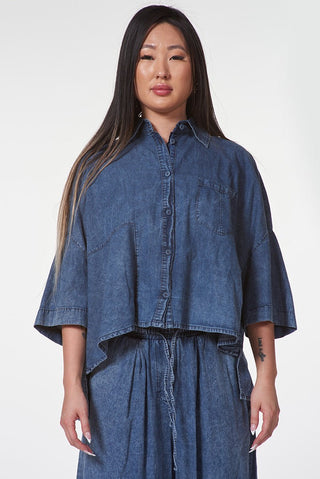 Cropped Hi - Lo Denim Shirt - Baci Fashion