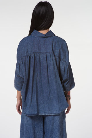 Cropped Hi - Lo Denim Shirt - Baci Fashion