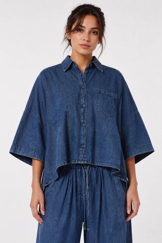 Cropped Hi-Lo Denim Shirt - Baci Fashion