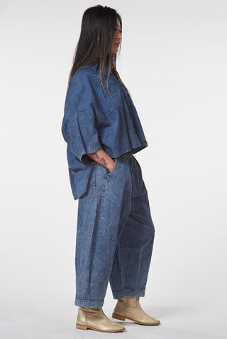 Cropped Hi - Lo Denim Shirt - Baci Fashion