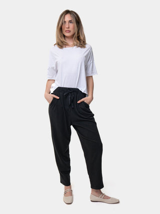 Cropped Leg Elastic Tie Waist Joggers - Baci Fashion