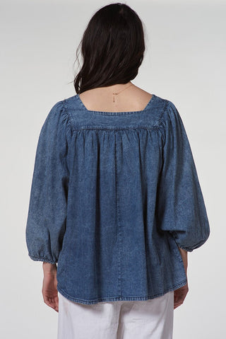 Denim Blouse with Square Neckline - Baci Fashion