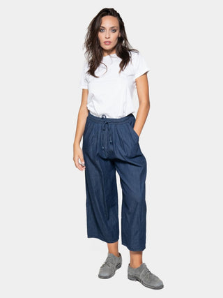 Denim Culottes with Tie Waistband - Baci Fashion
