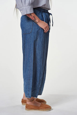 Denim Culottes with Tie Waistband - Baci Fashion