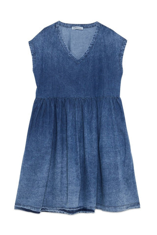 Denim V - Neck Dress with Cap Sleeves - Baci Fashion