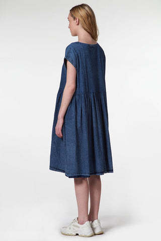 Denim V - Neck Dress with Cap Sleeves - Baci Fashion