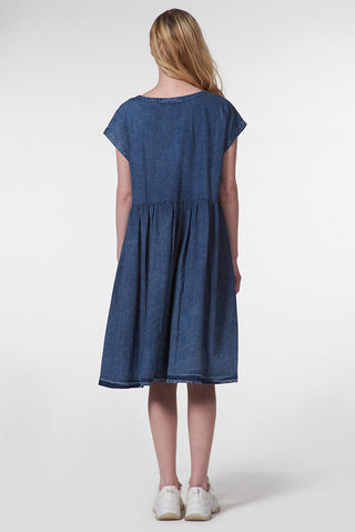 Denim V - Neck Dress with Cap Sleeves - Baci Fashion